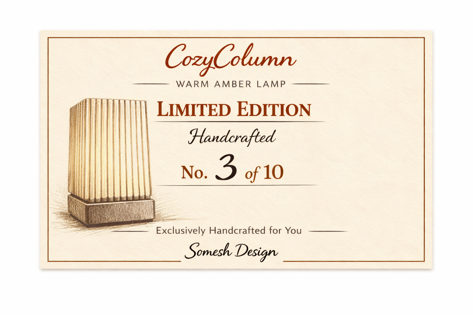 CozyColumn 3D Printed – Minimalist  Desk Lamp - Limited To 10 Lamp